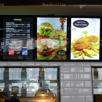 

Fast Food Store Wall Mounted Slim Magnetic Open LED Menu Boards,Restaurant A2 Aluminum Frame Menu Light Boxes