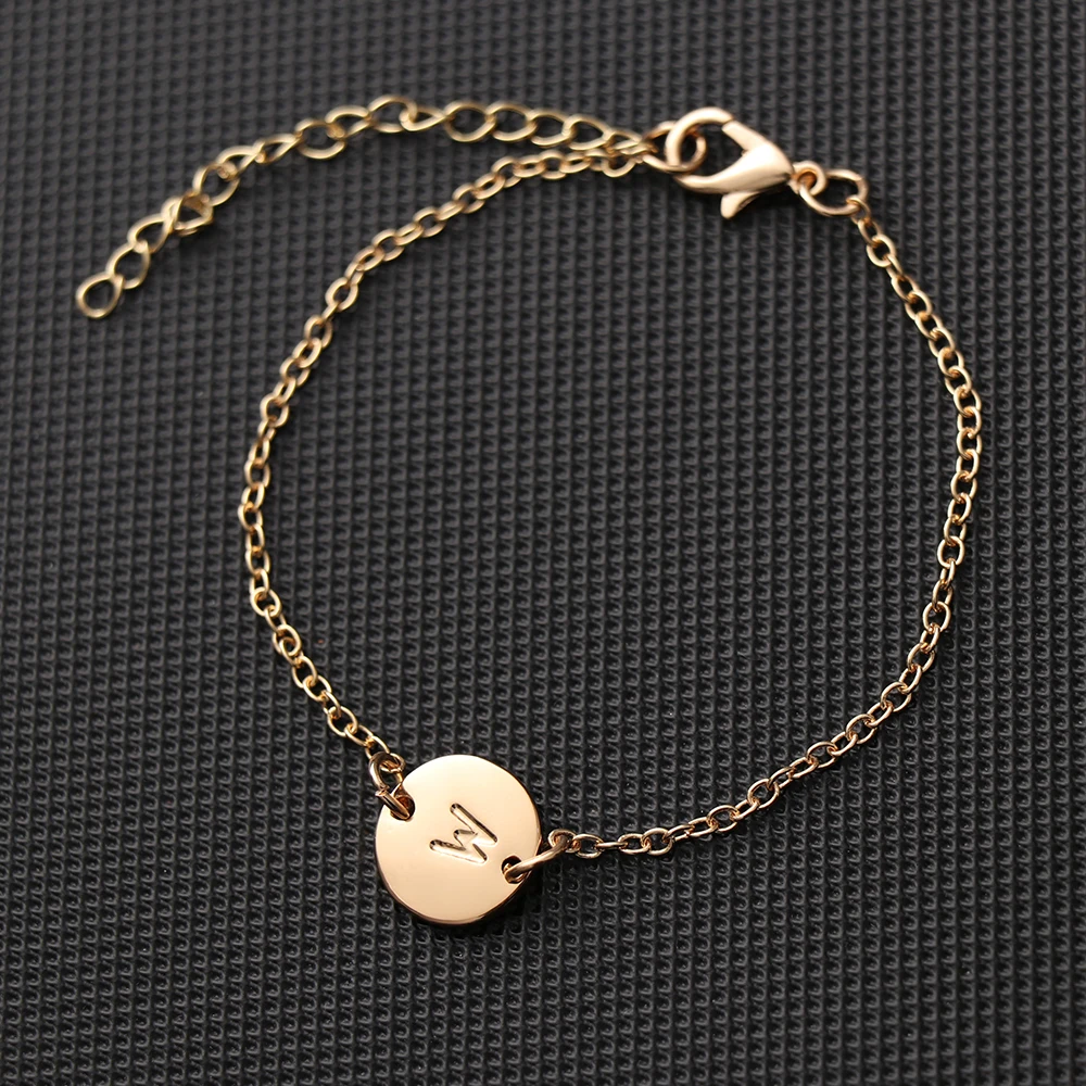 

New Charms Alphabet Bracelet Bangle with Gold Color Name 26 Letters Personalized Disk Adjustable Bracelet Jewelry Party Gift