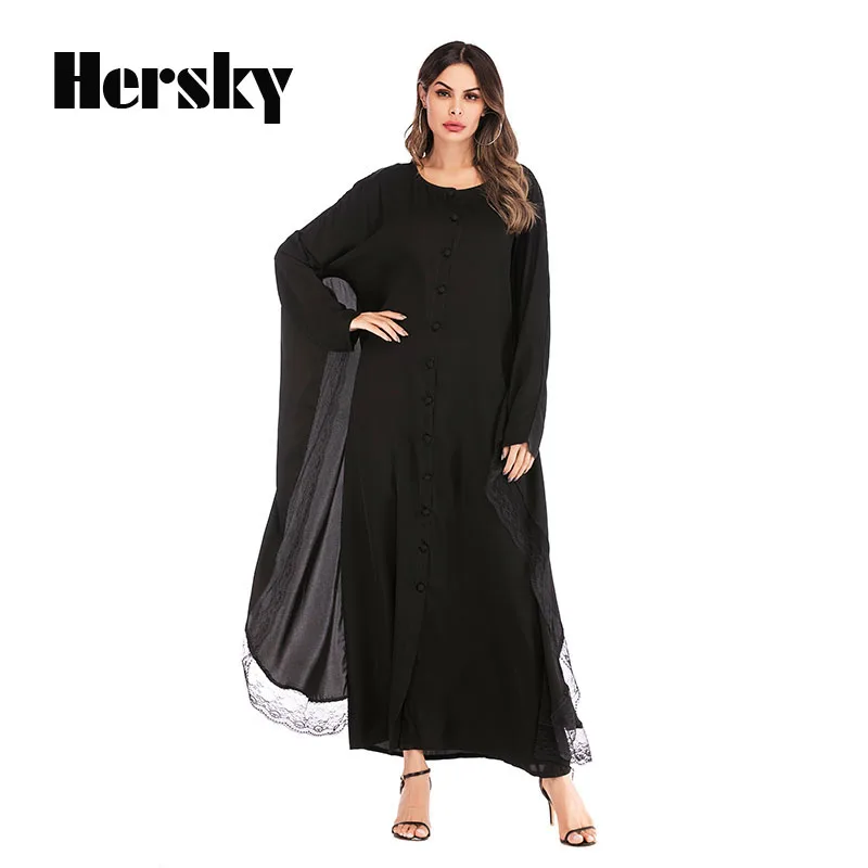Модные женские свободные мусульманское платье abaya Сетчатое сшитое мусульманская