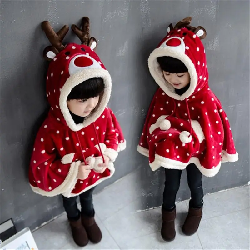 

Top Direct Selling Regular Polka Dot Lolita Style Microfiber Full Cute Deer Shape Dot Winter Kids Girls Hoodie Cloak Coat