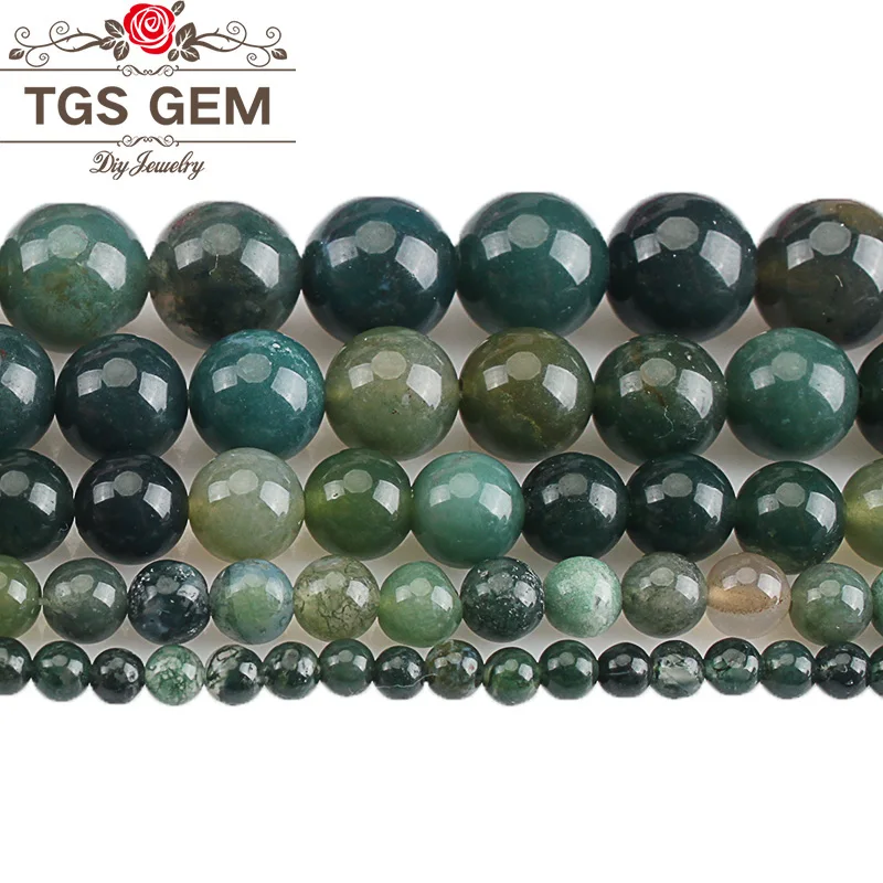 

Natural Stone Beads Smooth Moss Grass Agates Round Loose Beads 4 6 8 10 12 14MM DIY Bracelet For Jewelry Making Accessories