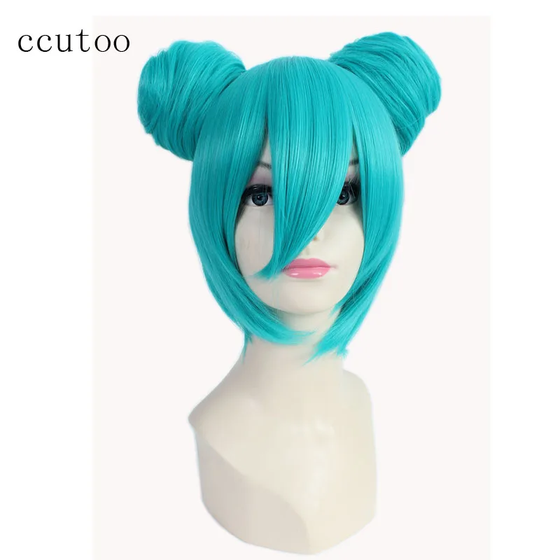 

ccutoo 35cm Blue Shor Base Wig With Bun Vocaloid Miku Synthetic Hair Cosplay Costume Wig Halloween Party Wigs Hair