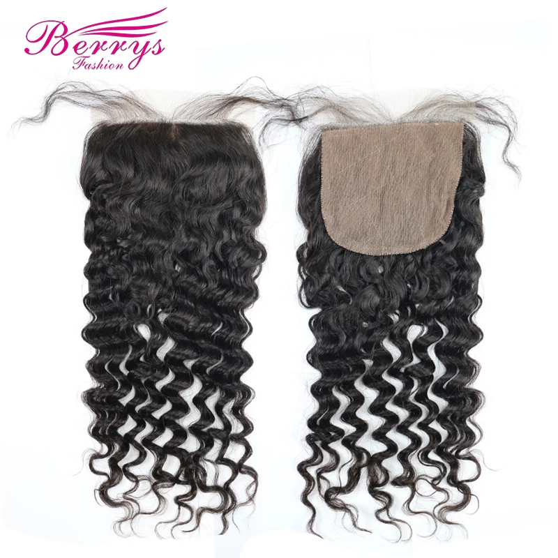 [Berrys Fashion] бразильские виргинские волосы глубокая волна шелковая основа Кружева Закрытие 4x4 человеческие волосы для наращивания натуральный цвет с детскими волосами