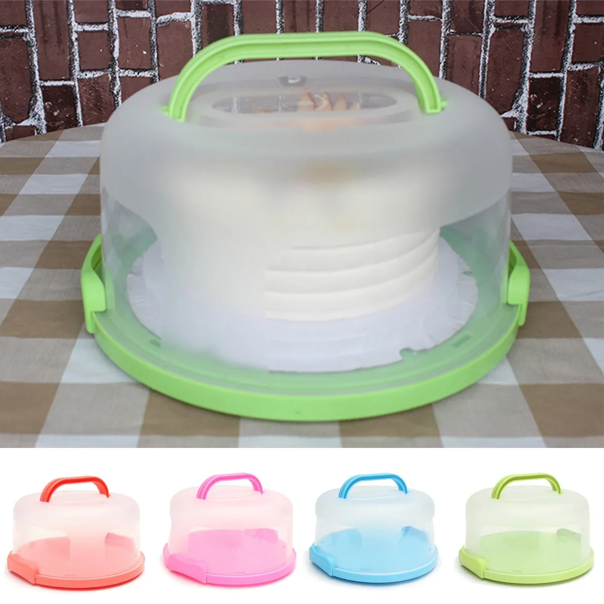 4 Colors Handheld Round Cake Carrier Plastic Storage