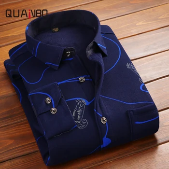 

2019 Men Plush Shirt Camiseta Masculina Long Sleeve Thermal Plus Velvet Shirt Men Thickening Single Breasted Wool Warm Shirts