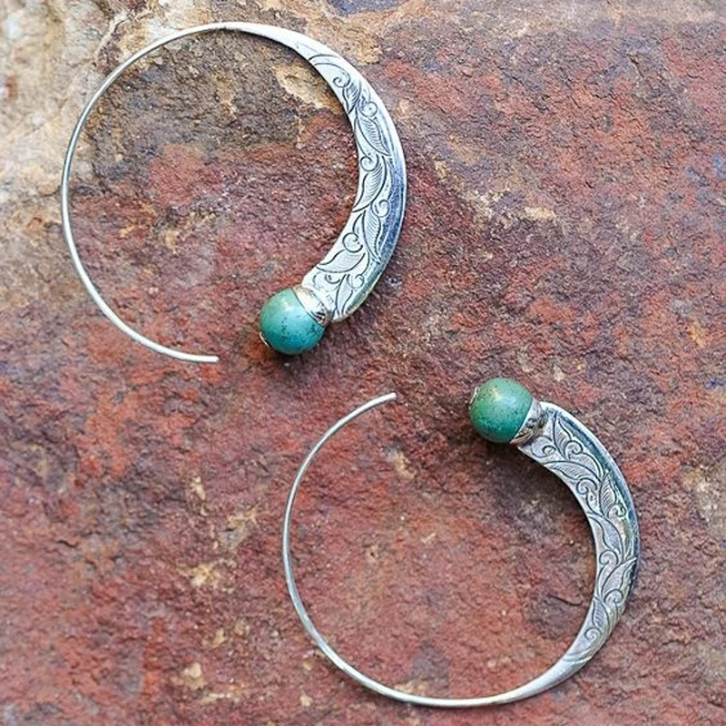 

Vintage Jewelry NEW Antique Silver Turquoises Capricorn Hoop Earrings Stud Ear Wedding Engagement Gifts