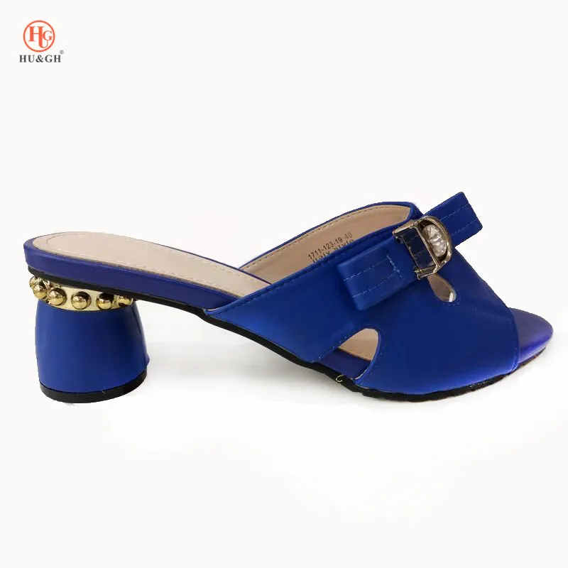 

New Royal Blue color Italian Design Fashion Crystal Shoes Without Bags Possible Matching Set For Wedding Short Heels Comfortable