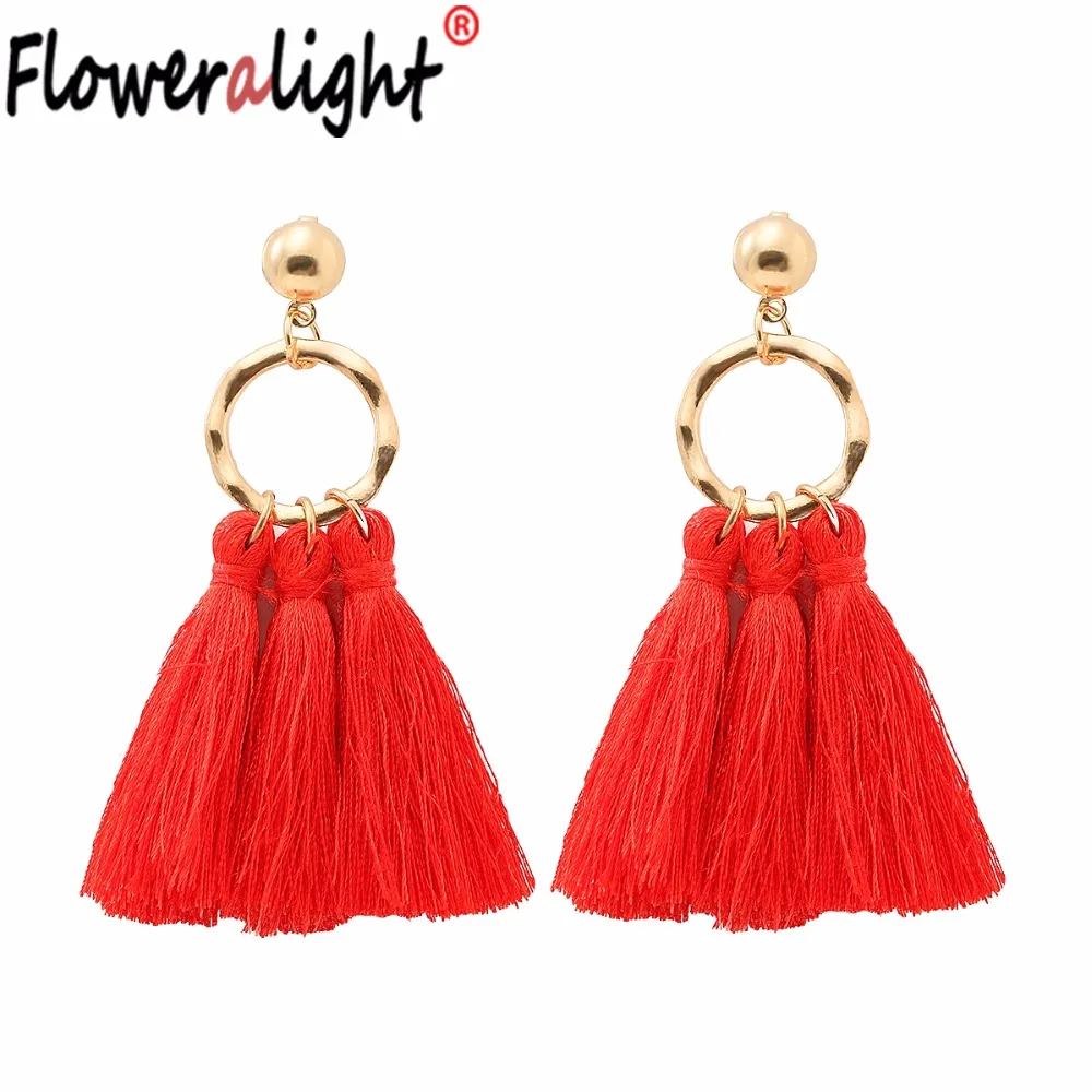 Bohemian Red Tassel Earrings For Women Party Trendy Metal Alloy Drop