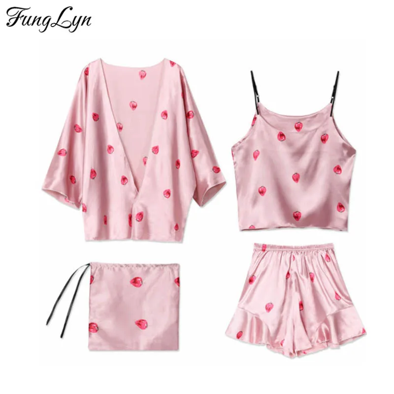 

FL044C Sexy Pyjamas Women 4 Pic Silk Pajamas Primar kSleepwear Pyjama Femme Pigiama Donna Pijama Feminino Pijama Mujer Kigurumi