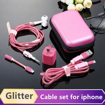 

Electroplate Cable Earphone Protector Set with Cable Winder Bling stickers USB Charger cable cord protector For iphone 6 7 8 X