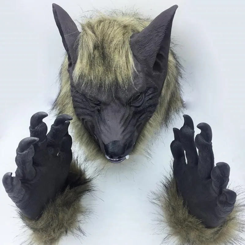 

Scary Animals Wolf Lion Tiger Head Cover Masks Gloves Adults Men Women Cosplay Performance Masquerade Props Party Halloween