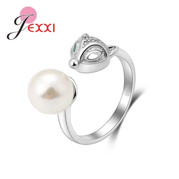 

JEEXI New Arrival 925 Sterling Silver Pearl Opening Rings For Women Girls Jewelry Animal Cute Adjustable Finger Ring Bijoux