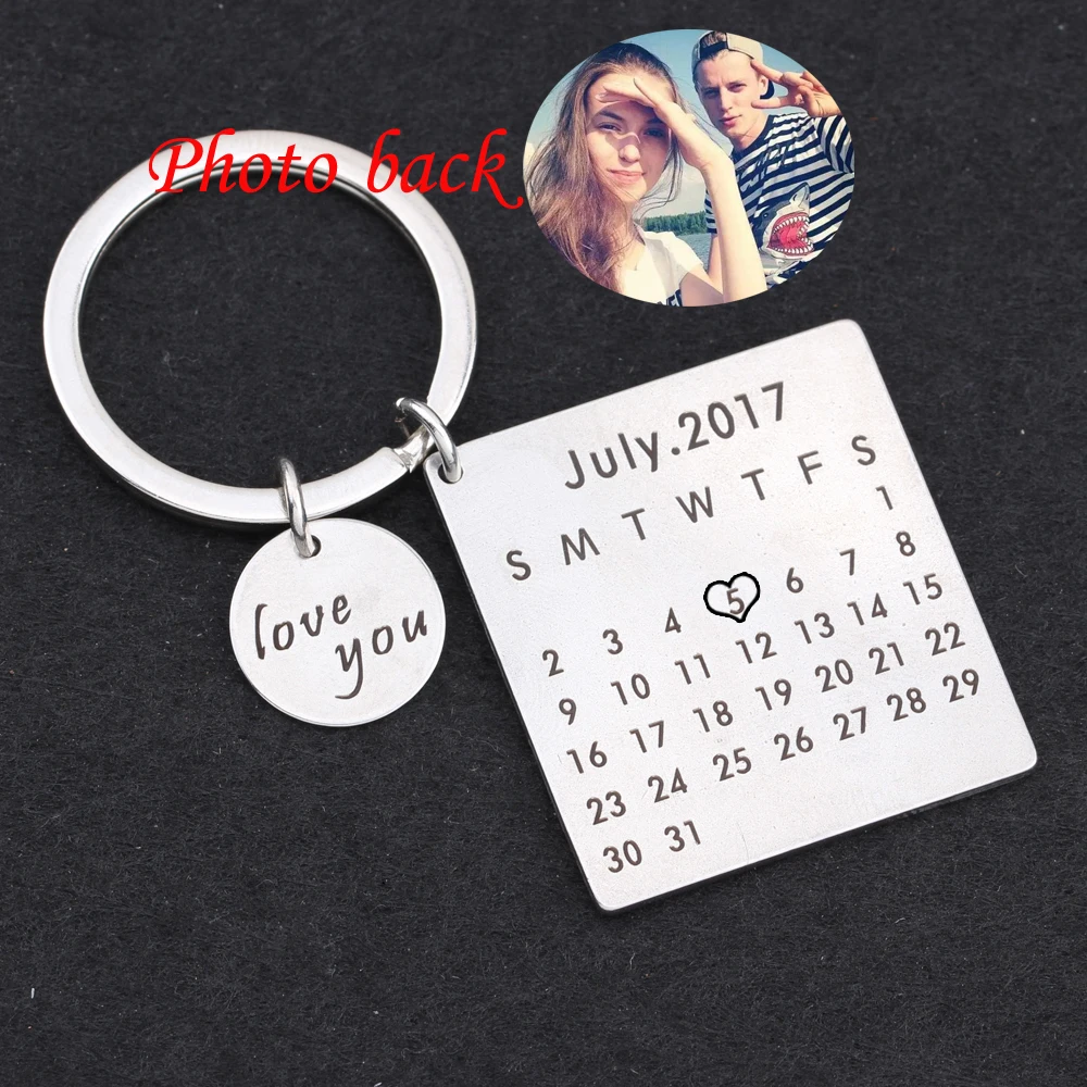 

Personalized Calendar Keychain Photo Engraved Key Chain Love You Special Day Keyring Gift for Bride,Groom Anniversary Gifts