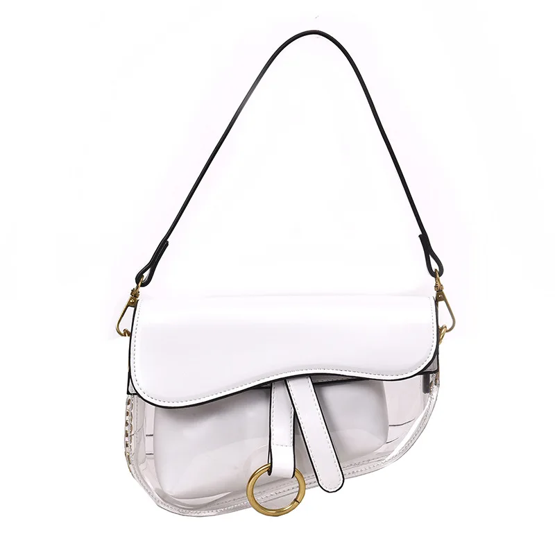 

2019 fashion ladies pvc transparent jelly handbags sling bag Messenger bag ladies saddle bag famous designer
