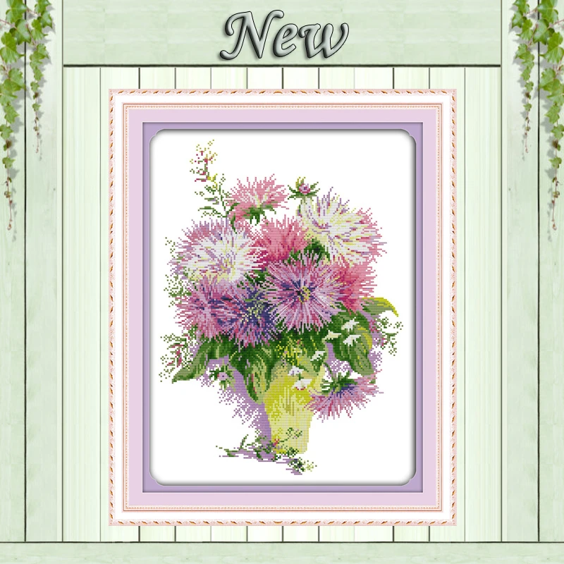

Asters flower basket,counted print on the canvas DMC 11CT 14CT Cross Stitch kit,needlework embroidery Set,Beautiful Flowers vase