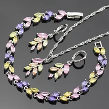 Lan Plateado Sistemas de la Joyería de Circón AAA Multicolor de Piedra Para El Collar Pendiente/Pendiente/Pulsera Para La Boda/el Partido