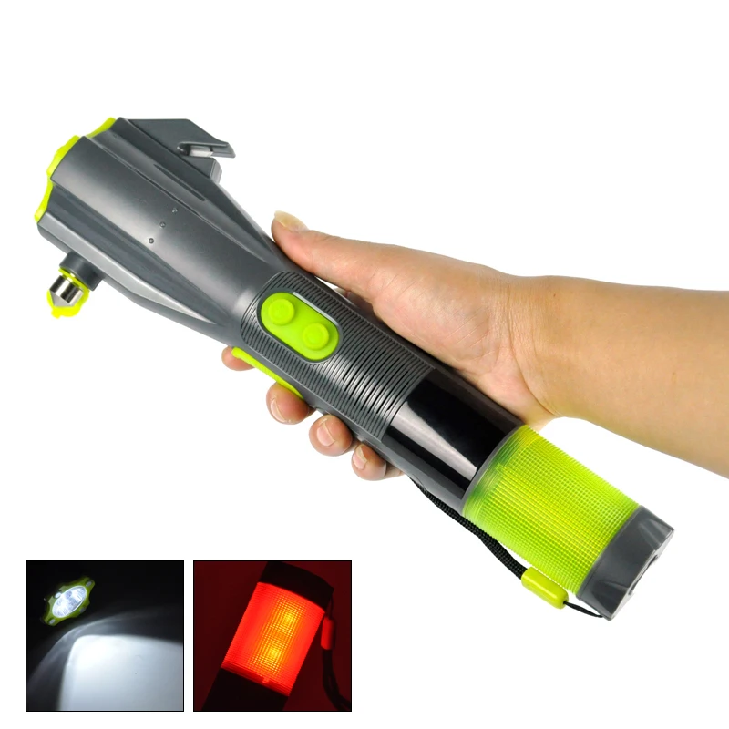 Multifunction LED Camping Torch 3x LED USB Hand Recharging Flashlight Tactical flash warning With Campass ,magnet ,Saftey cutter