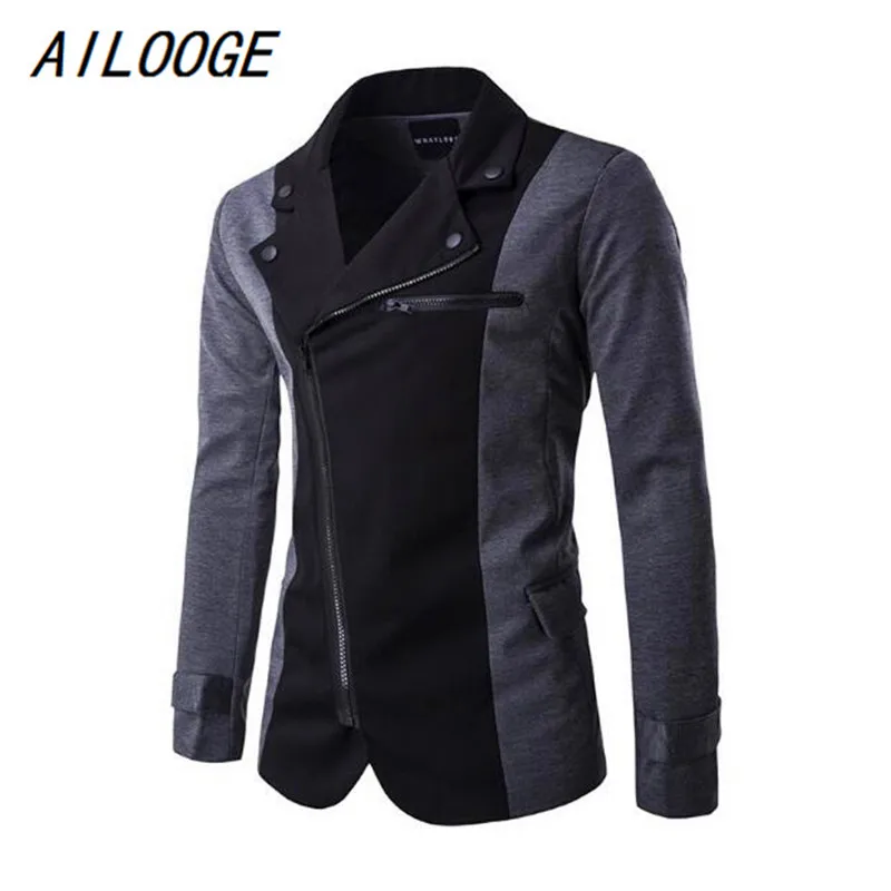 

AILOOGE 2017 New Arrival Spring and Autumn Men's Fashion Zipper Blazer Suit Jacket Men, Male Slim Fit New Collar Design Suit