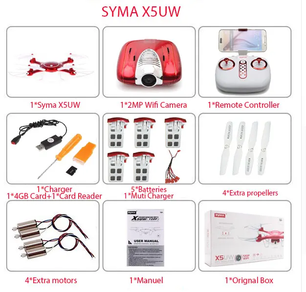 Новейшая модель; SYMA X5UW& X5UC Дрон 720P WI-FI с видом от первого лица 2MP HD Камера вертолет высота удерживайте один ключ Land 2,4G 4CH 6 оси Квадрокоптер с дистанционным управлением - Цвет: X5UW 5 Battery