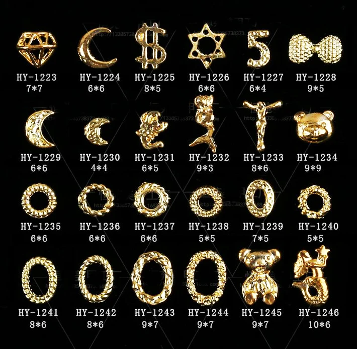10 шт./лот, 3D золотые гвоздики для нейл-арта различной формы моды DIY металлические заклепки украшения ногтей инструменты для ногтей