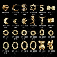 10 шт./лот, 3D золотые гвоздики для нейл-арта различной формы моды DIY металлические заклепки украшения ногтей инструменты для ногтей