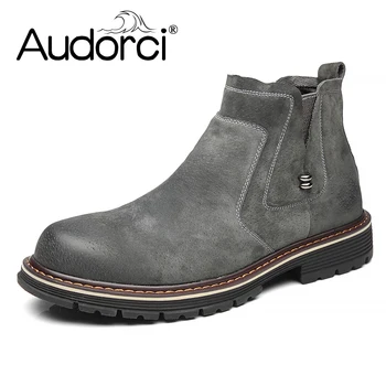 

Audorci 2018 Autumn Man Pig Suede Leather Chelsea Boots Men's Casual Ankle Military Boot Male Fashion Work Shoes Size 38-44