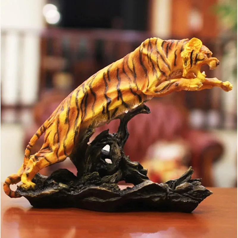 33cm Tiger Art Sculpture Figurine Feng Shui Animal Statues Resin Crafts
