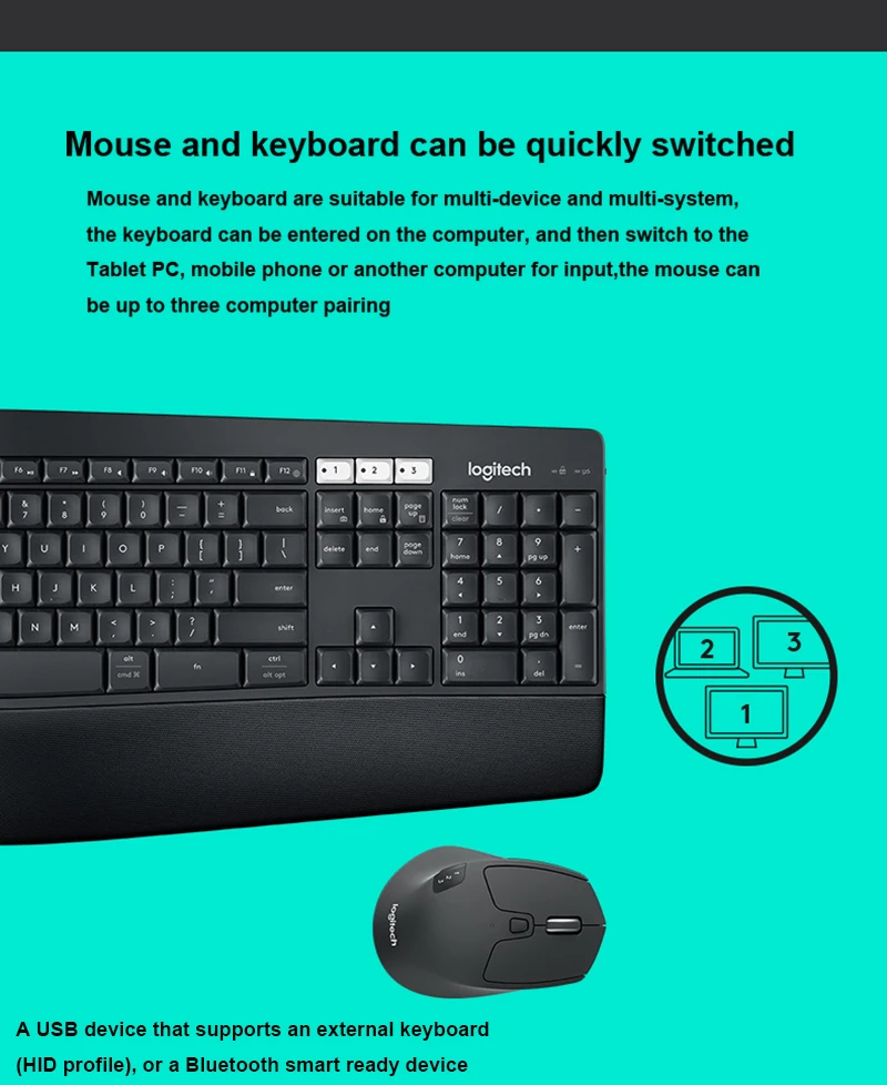 Logitech MK850 беспроводной bluetooth клавиатура и мышь комбо длительное время работы от аккумулятора