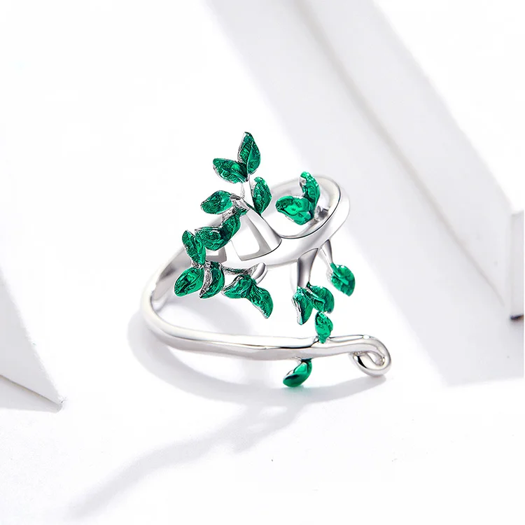 BAMOER 925 пробы серебряные сверкающие листья серебряное кольцо с кубическим цирконием для женщин Оригинальные Ювелирные изделия BSR047