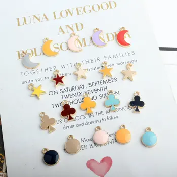 

20pcs/lot Gold Color Tone Moon Star Plum Blossom Round Alloy Enamel Charm Fit Necklaces Bracelets DIY Jewelry Accessories