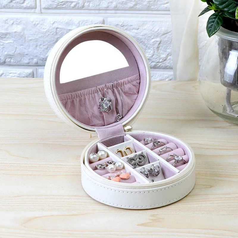 

SIBAOLU Delicate And Compact Storage Box Korean Portable Jewelry Box Round Ring And Earring Jewelry Box Eco-Friendly Leather