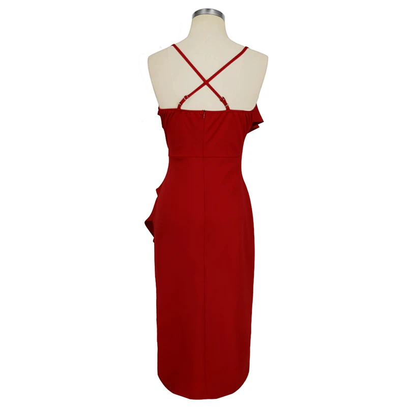 ShejoinSheenjoy Irregular Ruffles V-Neck Summer Dress Autumn Spaghetti Strap Split Backless Sexy Women Midi Dress Clothing (11)