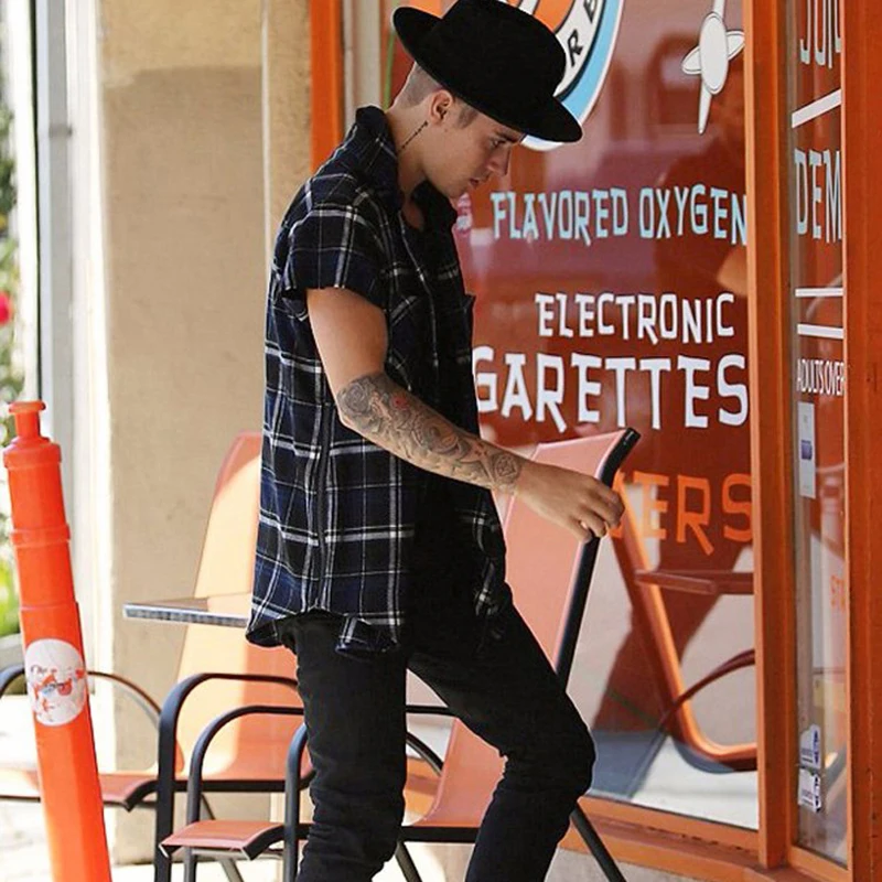 Streetwear Oversized Plaid Sleeveless Shirts Waist Zipper Checkered Mens Justin Bieber Tide Multi-color Loose Waistcoat Shirt