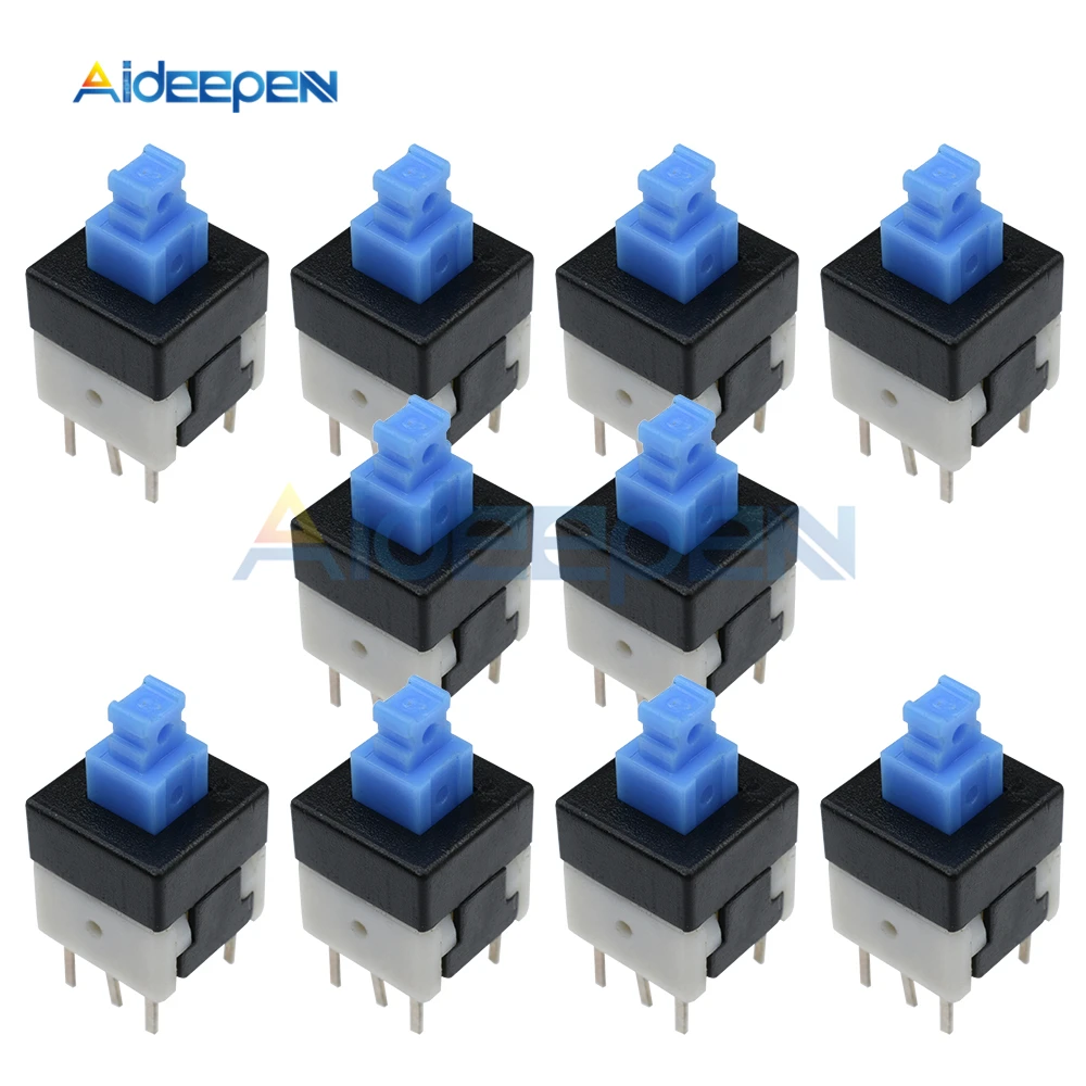 

10Pcs Square 8x8mm 6 Pin DPDT Mini Push Button Self-locking Switch Multimeter Switch Blue Cap