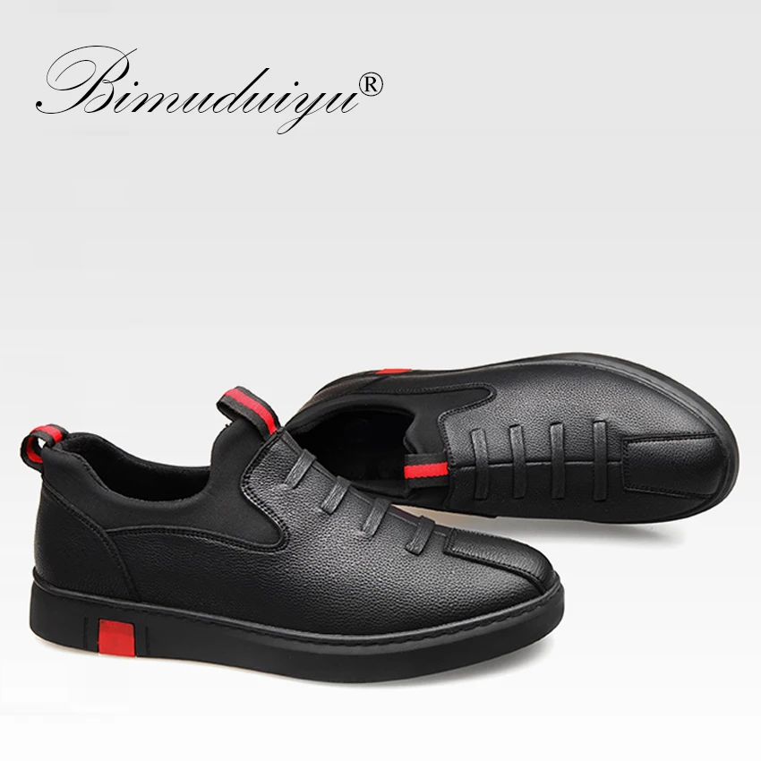 BIMUDUIYU Black Men's leather casual shoes Fashion Breathable Sneakers Comfortable Loafers Men Shoes Flat Shoes Dropshipping BIMUDUIYU Black Men's leather casual shoes Fashion Breathable Sneakers Comfortable Loafers Men Shoes Flat Shoes Dropshipping