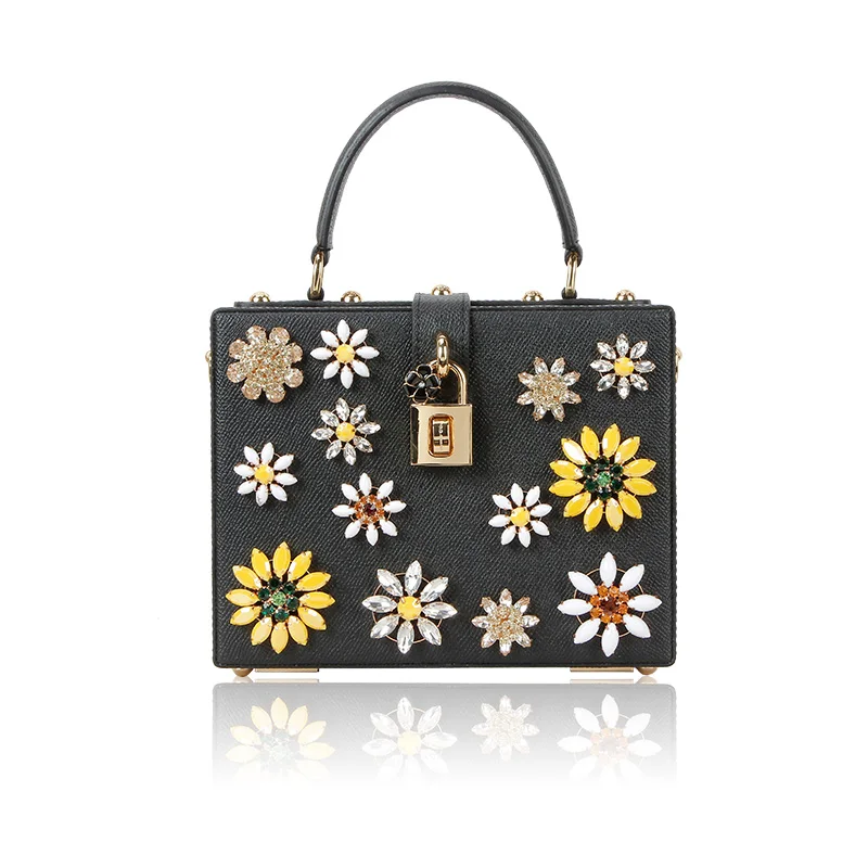 Europe and the big stone bead package box bag Crossbody Bag Small Portable female flower