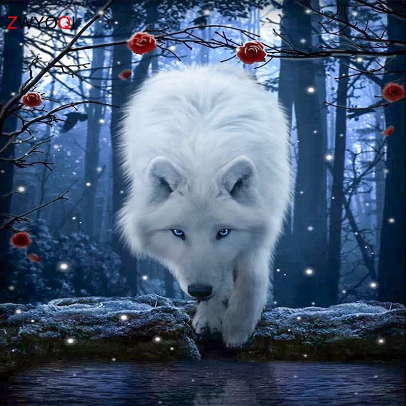 5D White Wolf Diamond Painting Full Drill DIY Embroidery Craft Art Home Decor 