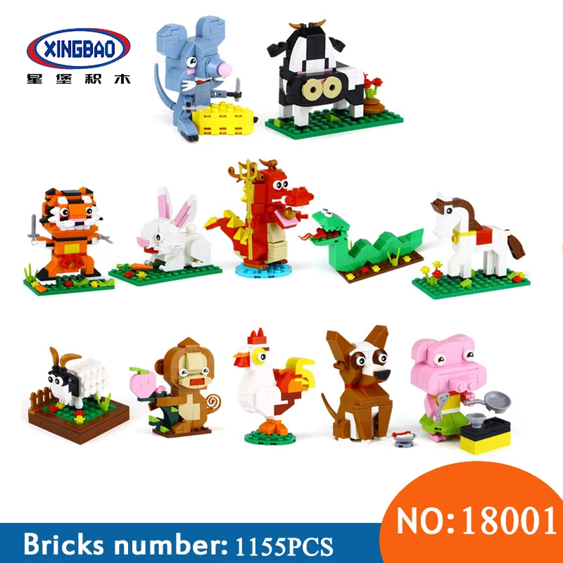 

XINGBAO 18001 New 1155Pcs The Chinese Zodiac Set Building Blocks Bricks Funny Educational Birthday Gifts Toys For Children