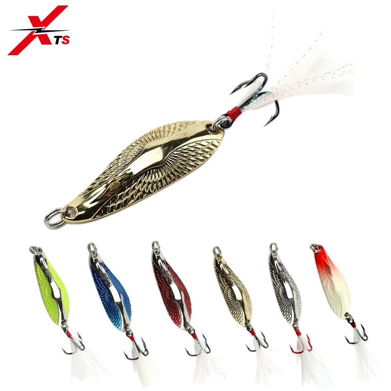 

XTS Metal Lure Spinner Spoon Fishing Lures Hard Baits 1PC Full Aqueous Layer Metal Material With Feather Hook Fishing Tackle3403