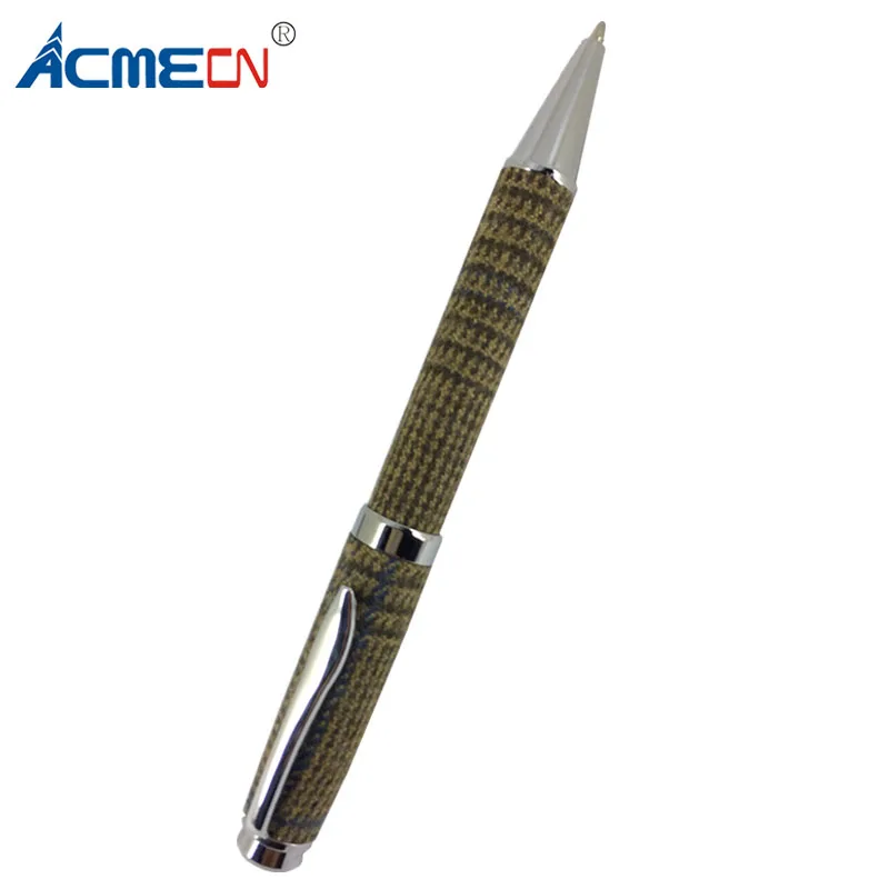 

ACMECN Checker Pattern Fabric Ballpoint Pen with Chrome Parts Unique Factory Creative Business Pen Custom Brand Ball Point Pen