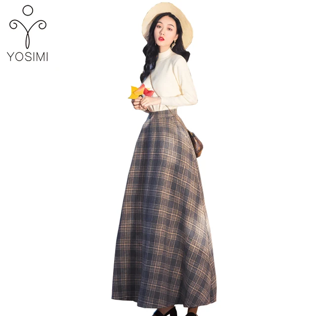 Best Price YOSIMI2018 Spring Autumn Women Dress Vintage Women Two-piece Suit Full Sleeve Blouse+Woolen Half Plaid Skirt Suit Female Vestido Best Price YOSIMI2018 Spring Autumn Women Dress Vintage Women Two-piece Suit Full Sleeve Blouse+Woolen Half Plaid Skirt Suit Female Vestido