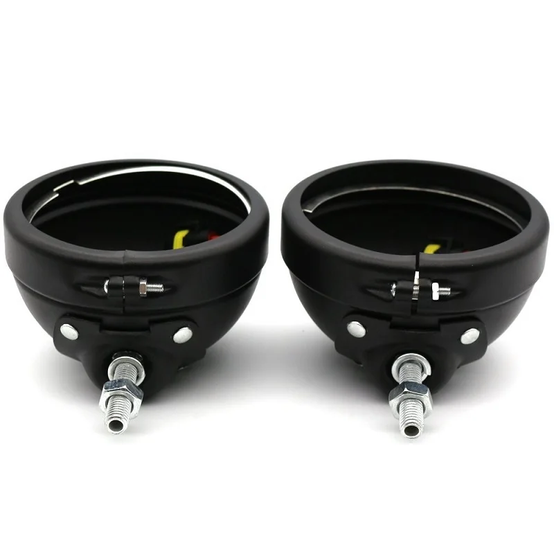 Pair BlackChrome LED Motorcycle Headlight Front Passing Fog Light Universal 12V with Housing Bracket For Harley Motorcycle (19)