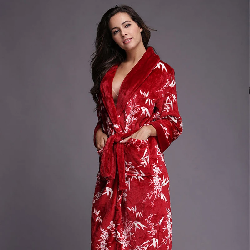 Quality Women's Print Dresing Grown Kimono Robe Full Sleeve Flannel Microfiber Sleep Lounge