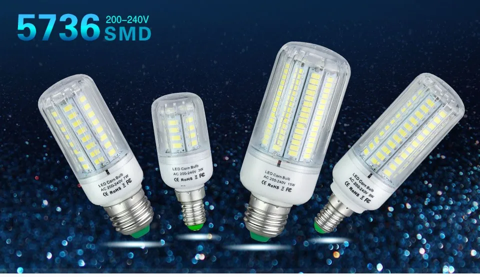 SMD5736 LED Corn Bulb lamp E14 E27 LED Spotlight 3W 5W 7W 9W 12W 15W bombillas Led AC 220V CRI 85 360 Emitting Night Lighting (1)