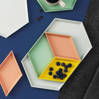 

New 4pcs Innovative Geometric Color Storage Fruit Tray Removable Plastic Combination Desktop Storage Detachable Tray Fruit Plate