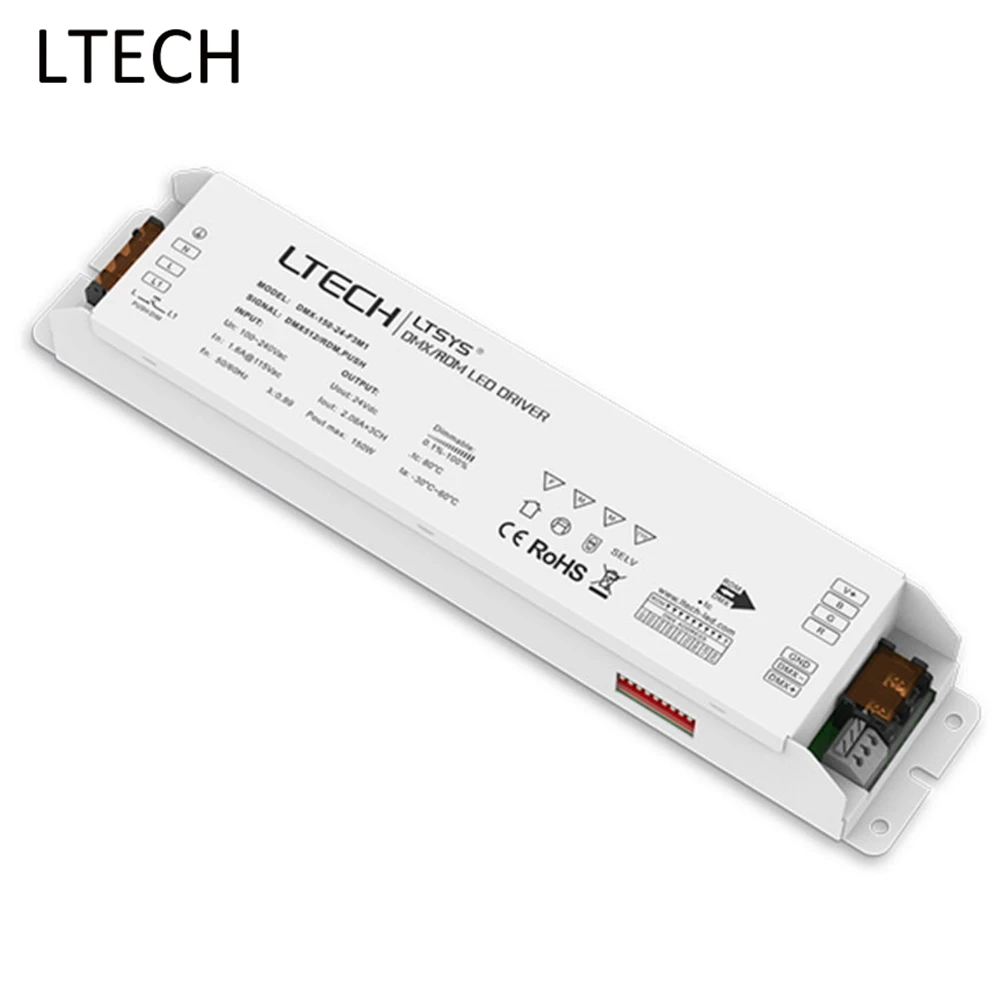 

LTECH Led Power Adapter Dimming Driver DMX-150-24-F3M1 DMX512/RDM AC100-240V Input 24V/2.08A/150W*3 Channel Output For LED Strip