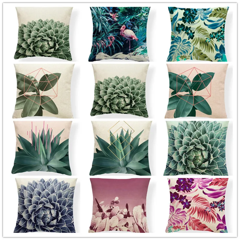 

Modern Nordic Style Cactus Pillow Cushion Case Retro Flamingo Euro Almofadas Fundas Square Linen Decor Summer Fronha Travesseiro