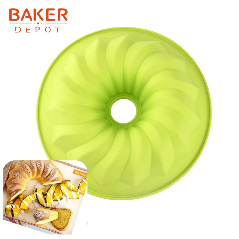 

BAKER DEPOT 8 inch Silicone Mold for Cake swirl cake pastry baking form 3D big donut Cake bread bakeware diy Birthday party