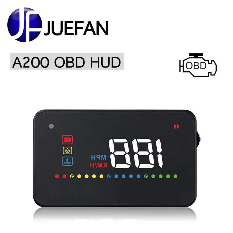 

A200 HUD Head Up Display Vehicle OBD2 II EUOBD Speed Exceeds Warning System Projector Windshield Auto Electronic Voltage Alarm