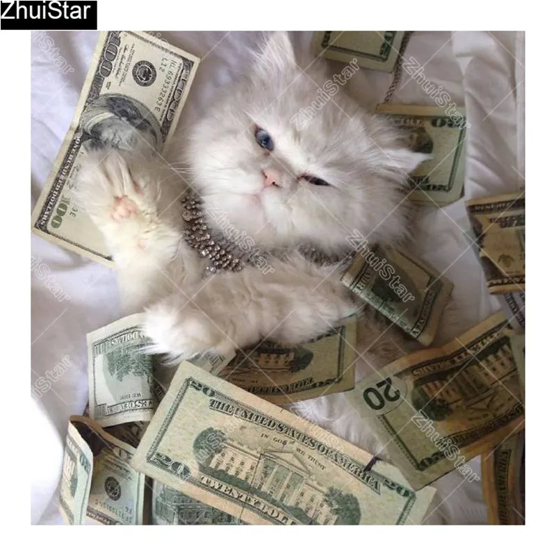 

Full Square/5D DIY Diamond Painting "Money Cat" Embroidery Cross Stitch Mosaic Home Decor Gift CJ23